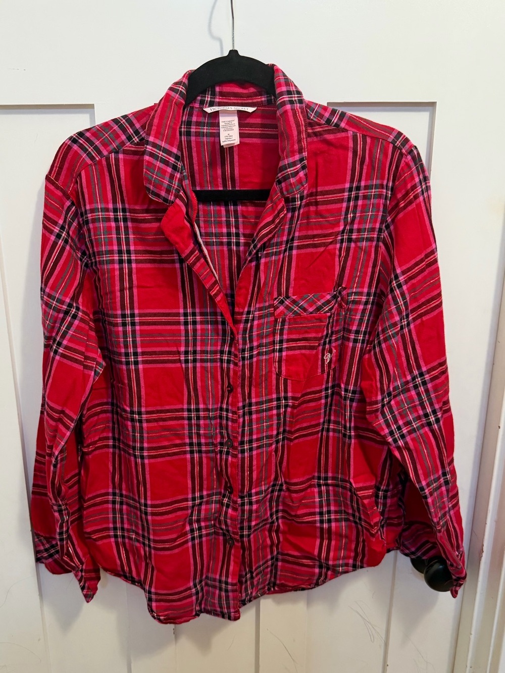 Victoria's Secret Red Plaid Flannel Pajama Set Long Sleeve Top & Pull on Pants